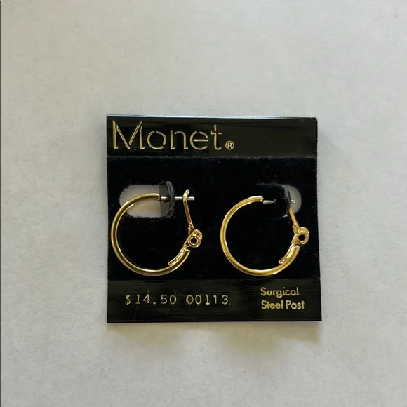 Vtg Monet 14K Gold Hoop Earrings Set - Picture 5 of 5